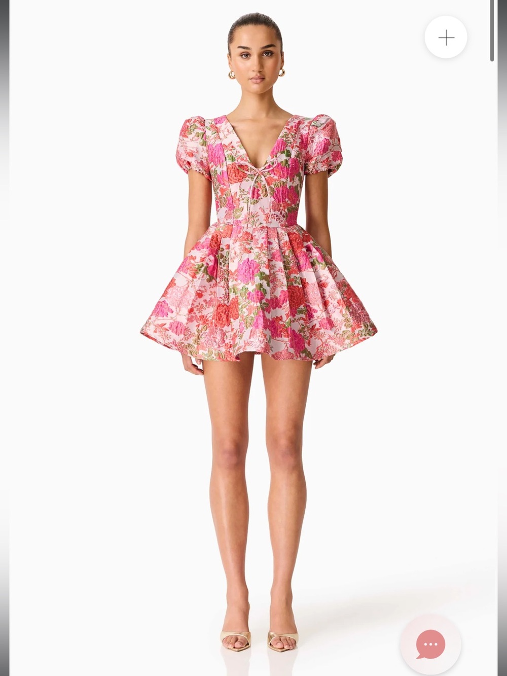 elliatt floralie pink & red floral print jacquard flare mini dress medium NEW